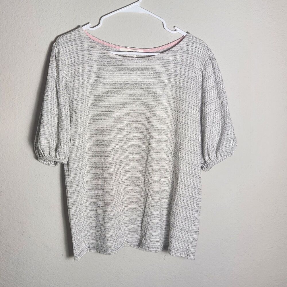 Unwritten Womens XL Gray White Striped Puff Sleeve Knit Casual Blouse Top